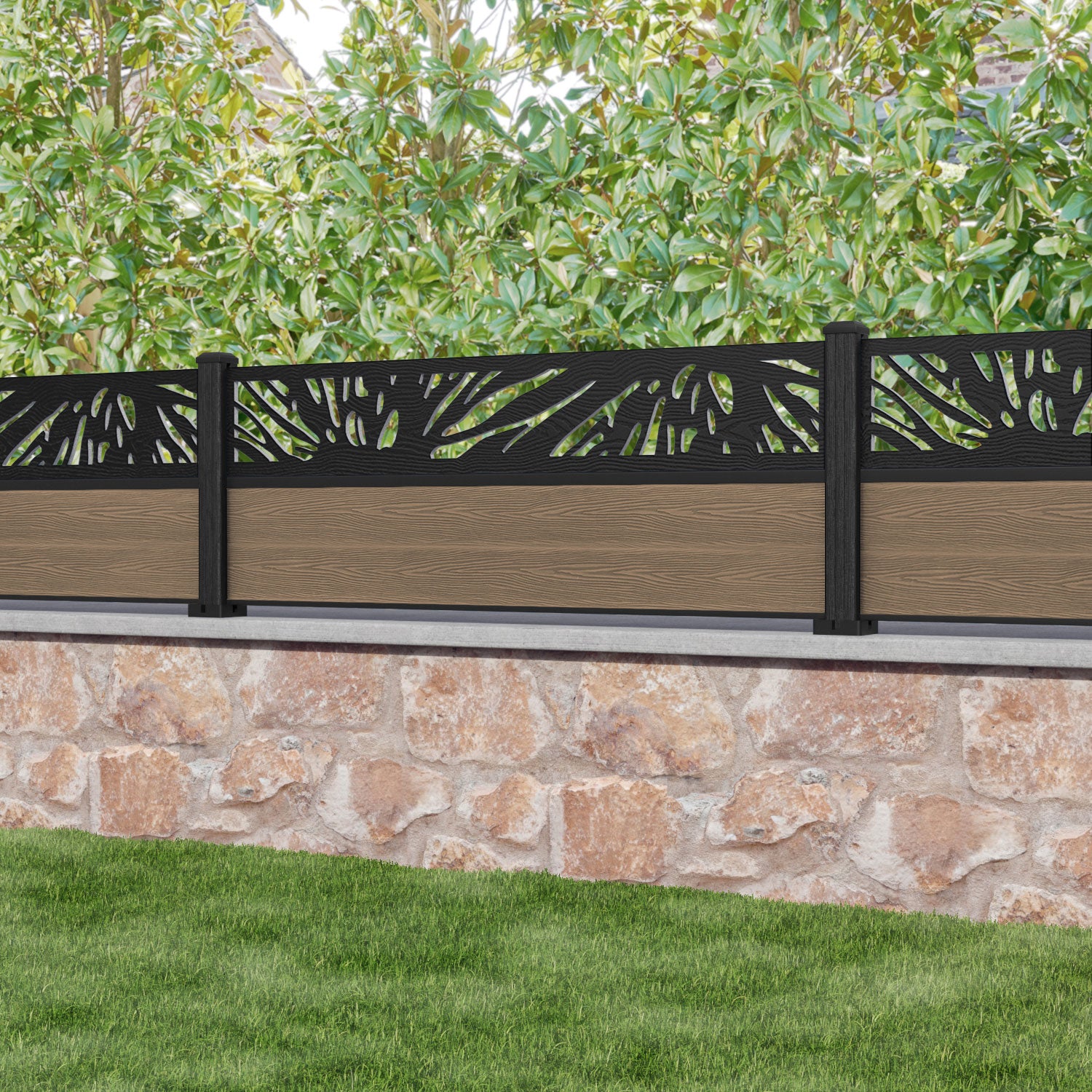Classic Poppy Fence Panel - Teak - with our composite posts