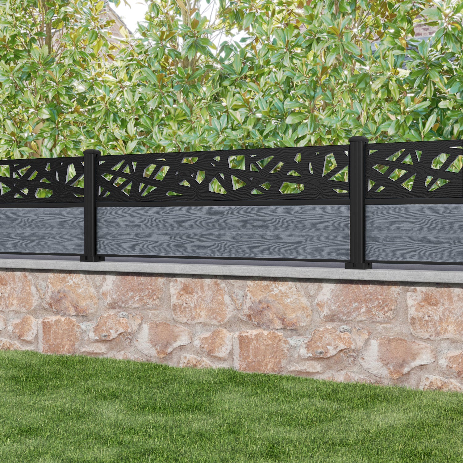 Classic Prism Fence Panel - Anthracite - with our aluminium posts