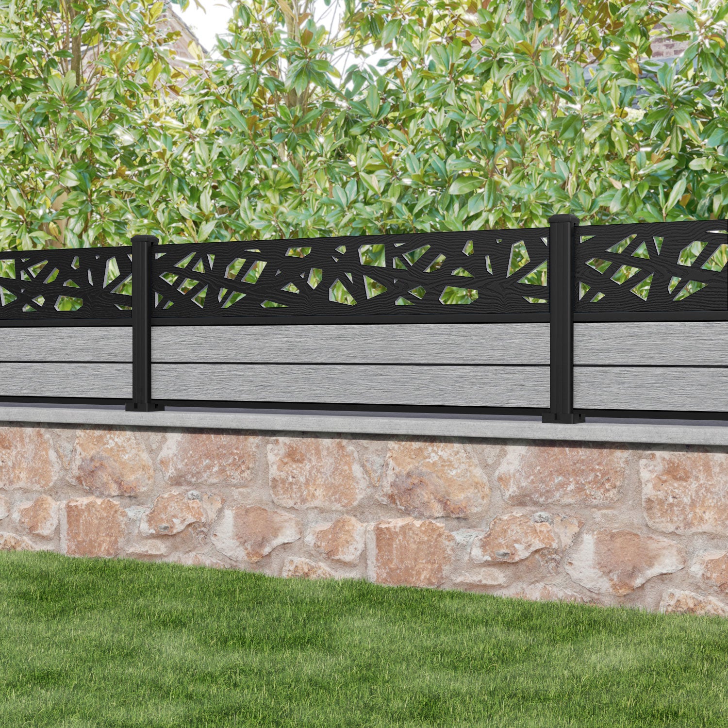 Fusion Prism Fence Panel - Light Grey - with our aluminium posts