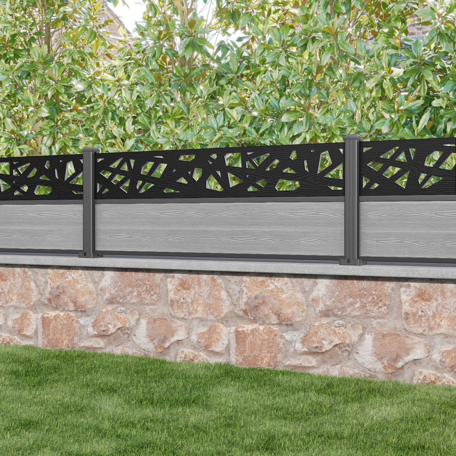 Classic Prism Fence Panel - Light Grey - with our aluminium posts