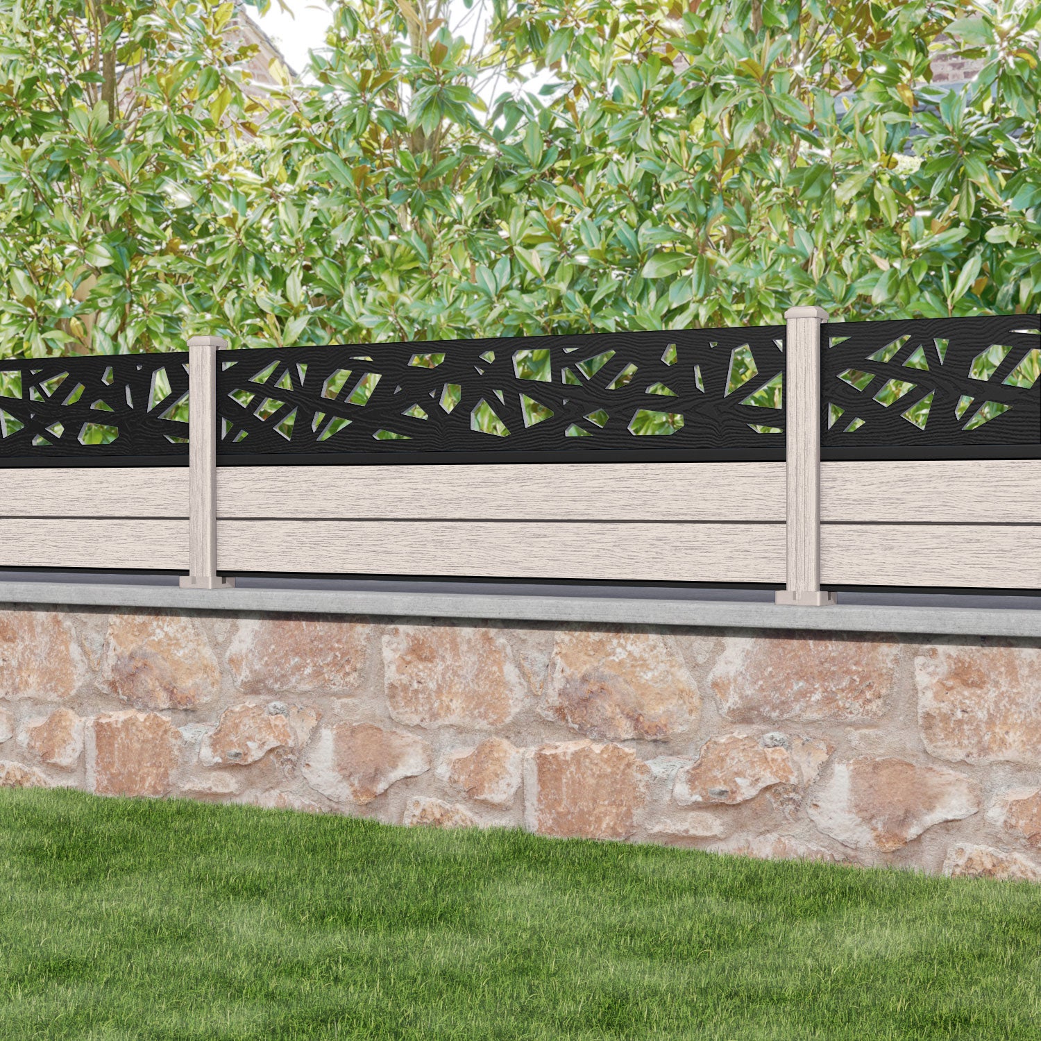 Fusion Prism Fence Panel - Mid Stone - with our composite posts