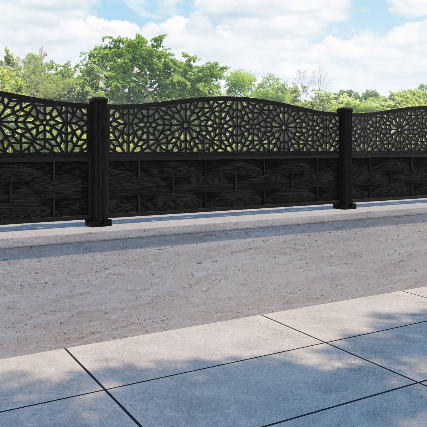 Ripple Alnara Curved Top Fence Panel - Black - with our composite posts