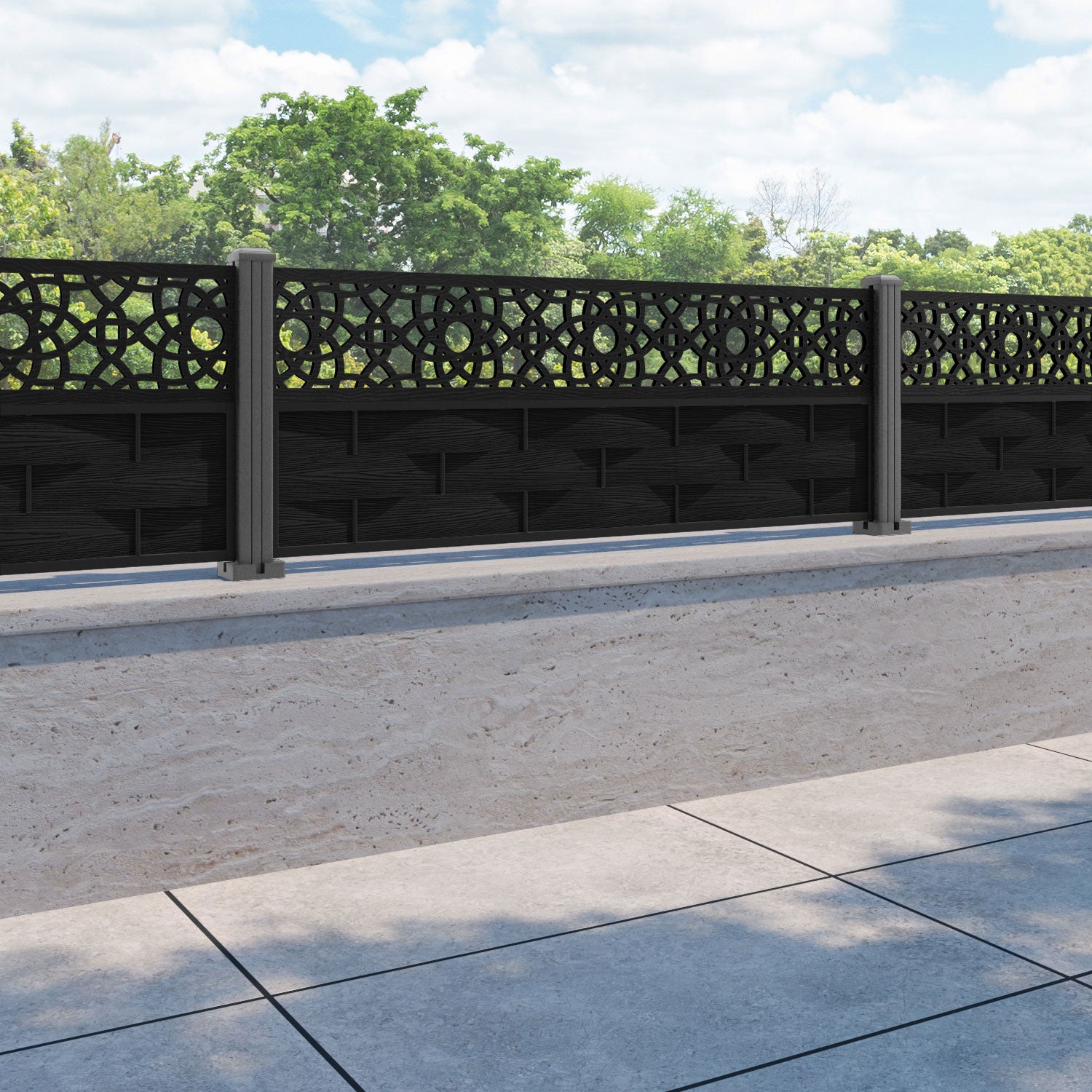 Ripple Ambar Fence Panel - Black - with our aluminium posts