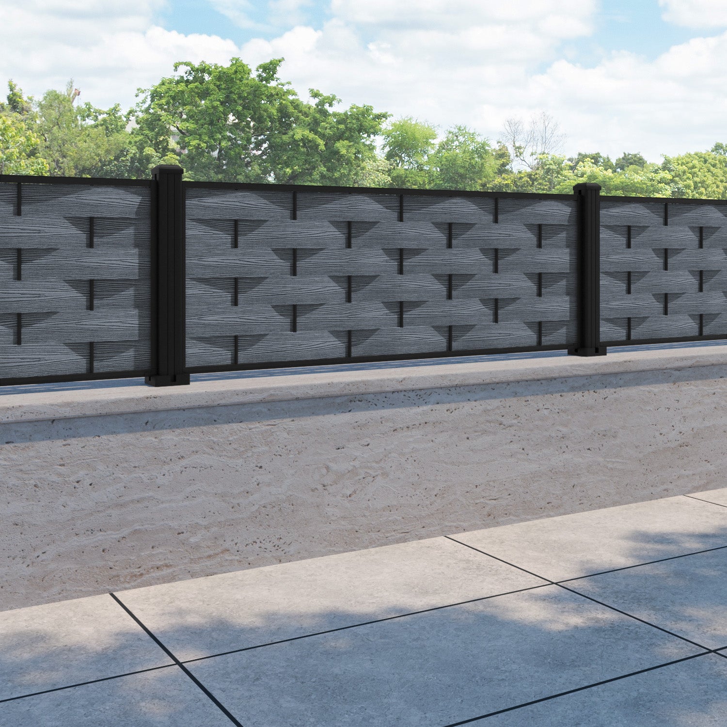 Ripple Fence Panel - Anthracite - with our aluminium posts