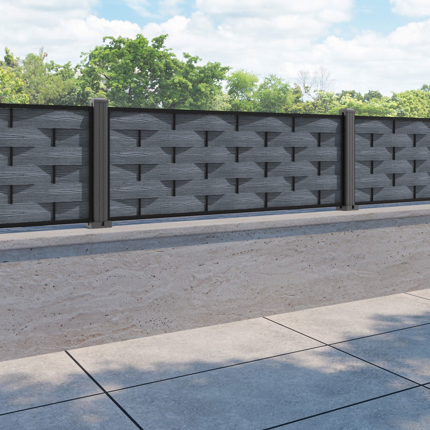 Ripple Fence Panel - Anthracite - with our aluminium posts