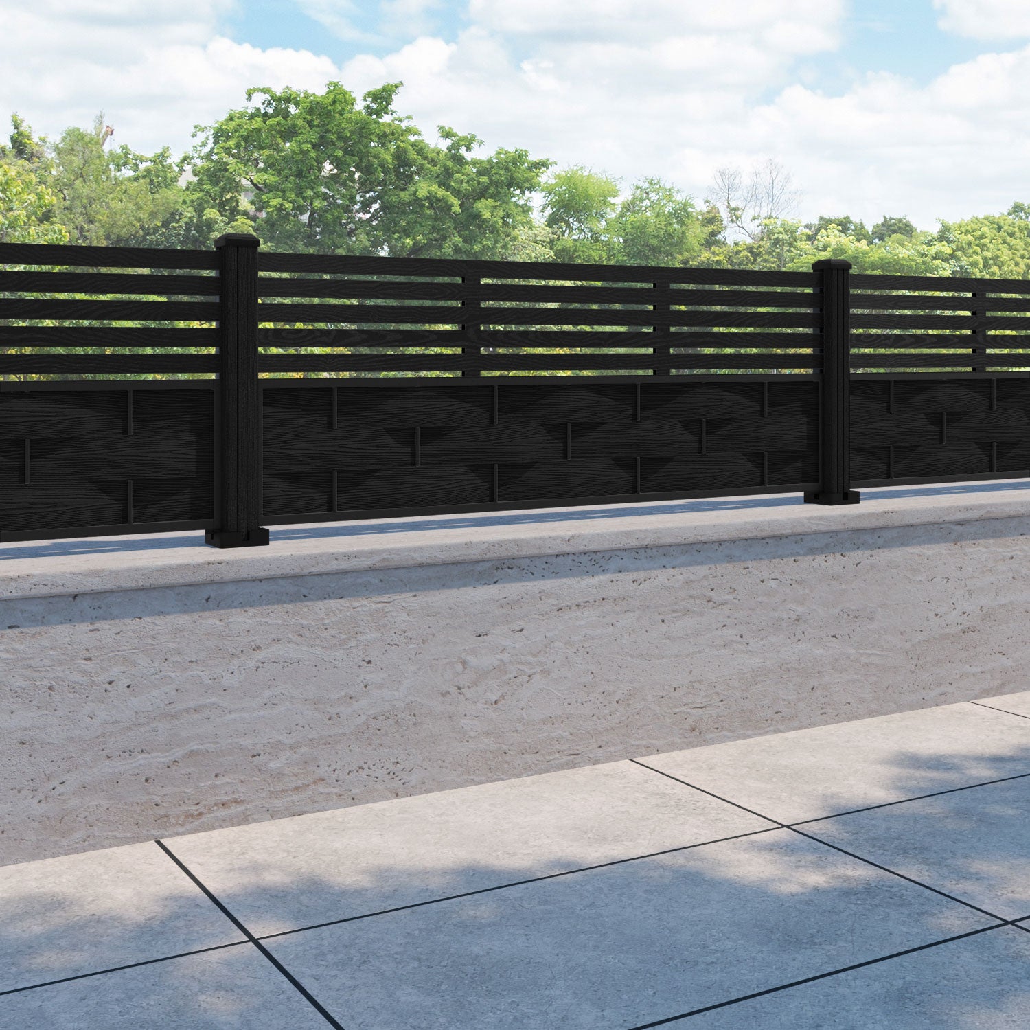 Ripple Aspen Fence Panel - Black - with our composite posts