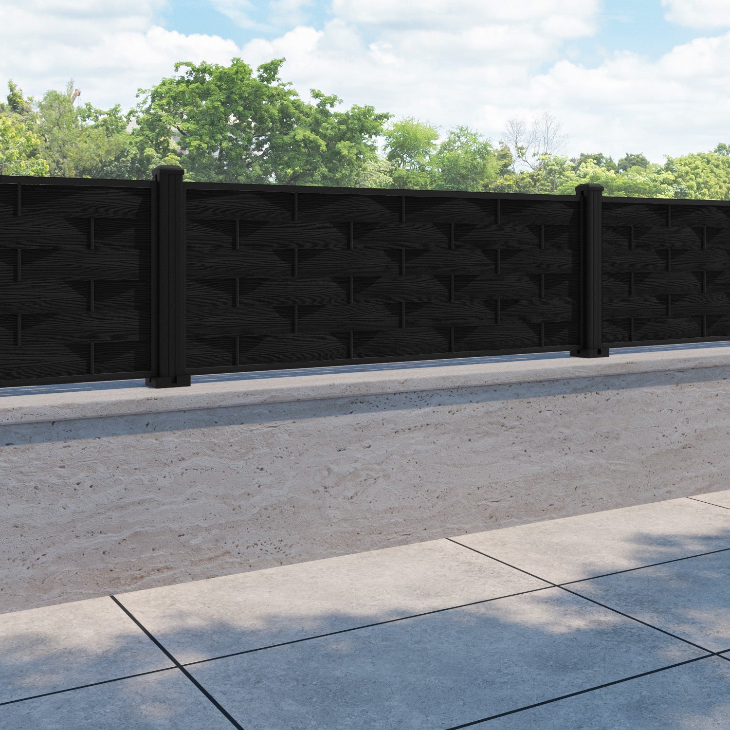Ripple Fence Panel - Black - with our aluminium posts