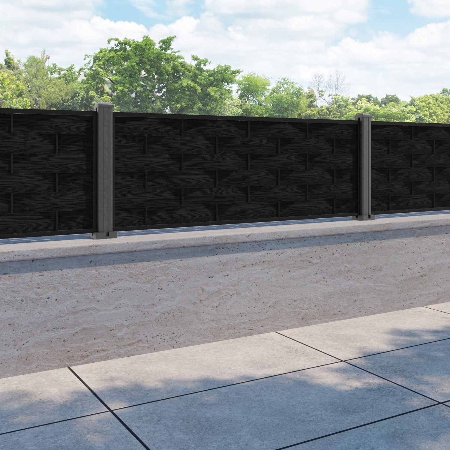 Ripple Fence Panel - Black - with our aluminium posts