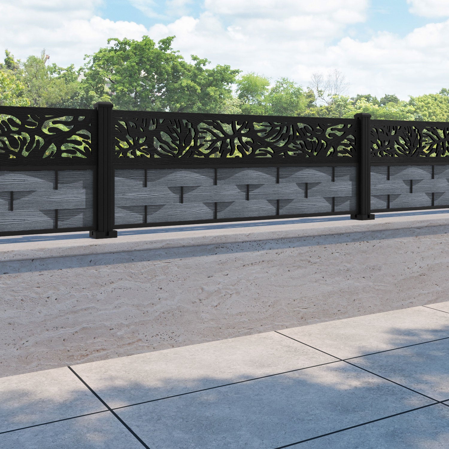 Ripple Botanic Fence Panel - Anthracite - with our aluminium posts