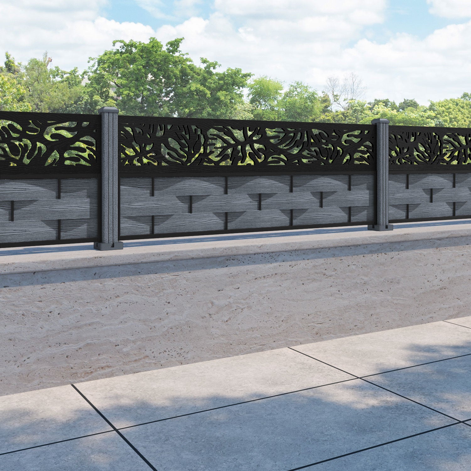 Ripple Botanic Fence Panel - Anthracite - with our composite posts