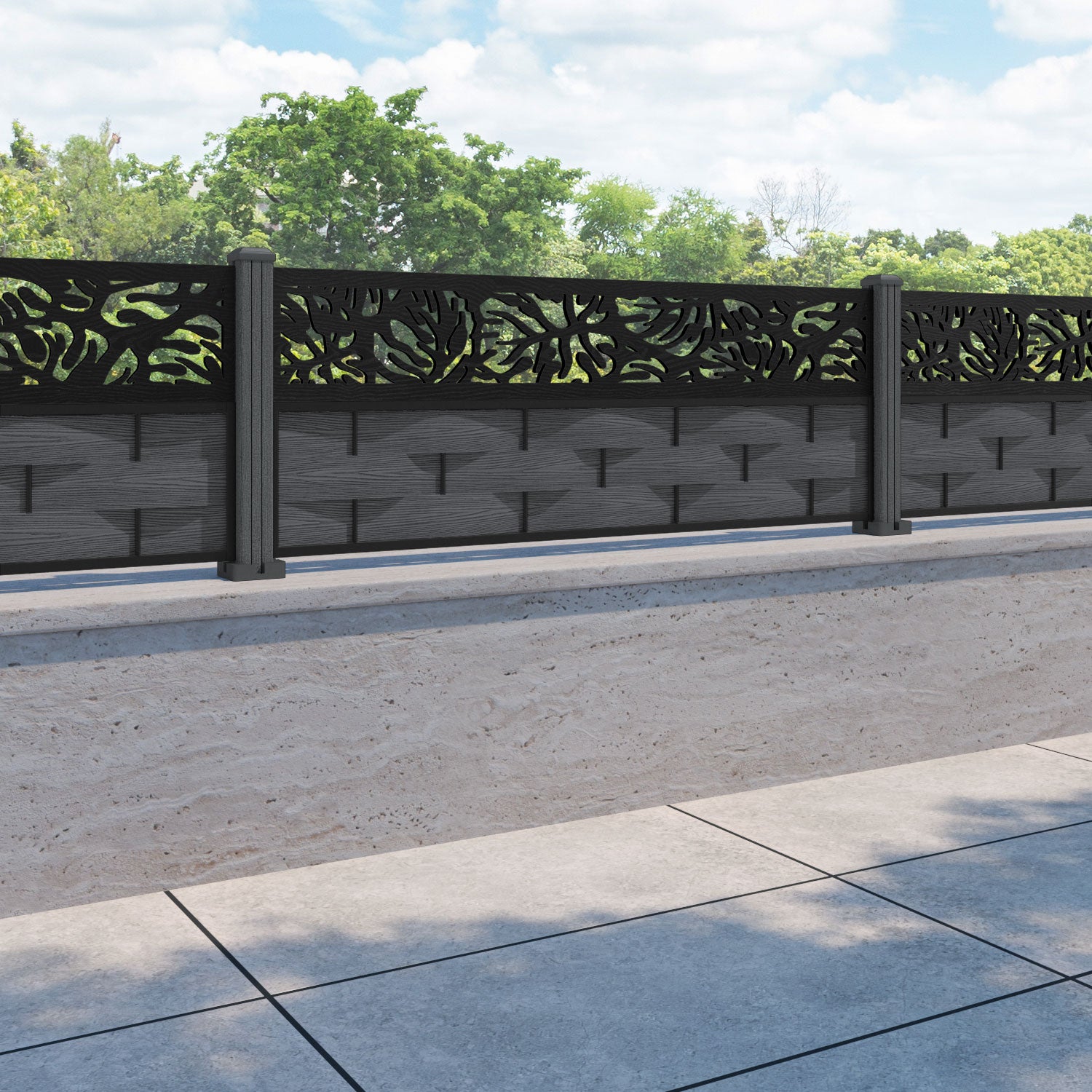 Ripple Botanic Fence Panel - Dark Grey - with our composite posts