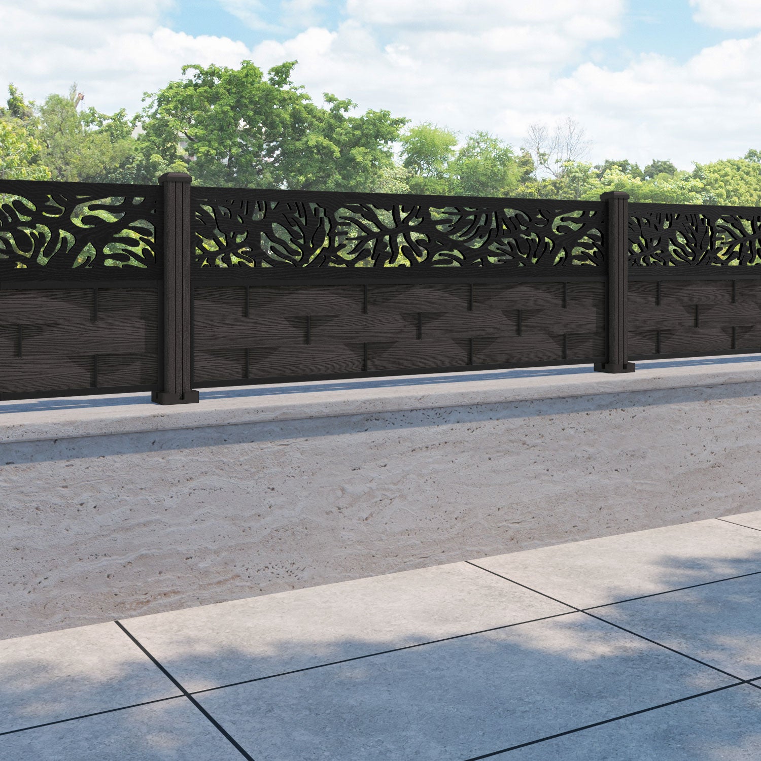 Ripple Botanic Fence Panel - Dark Oak - with our composite posts