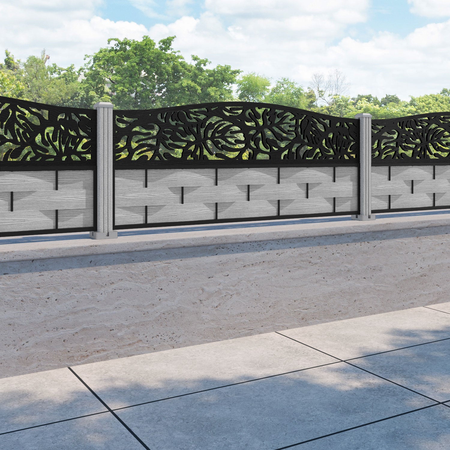 Ripple Botanic Curved Top Fence Panel - Light Grey - with our composite posts