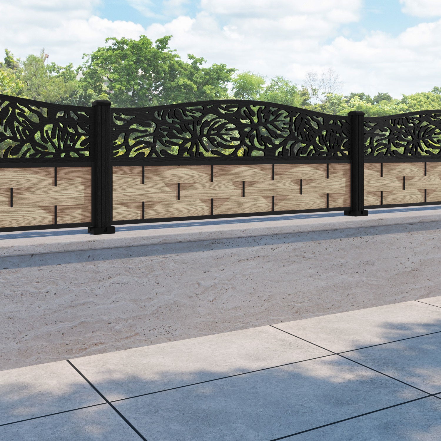 Ripple Botanic Curved Top Fence Panel - Light Oak - with our composite posts