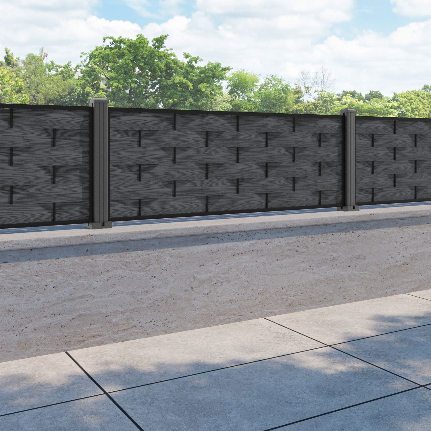 Ripple Fence Panel - Dark grey - with our aluminium posts