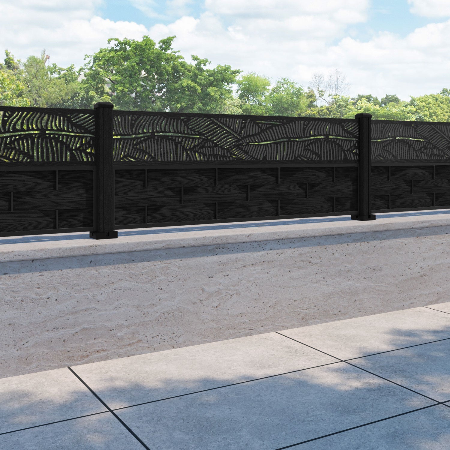 Ripple Feather Fence Panel - Black - with our composite posts