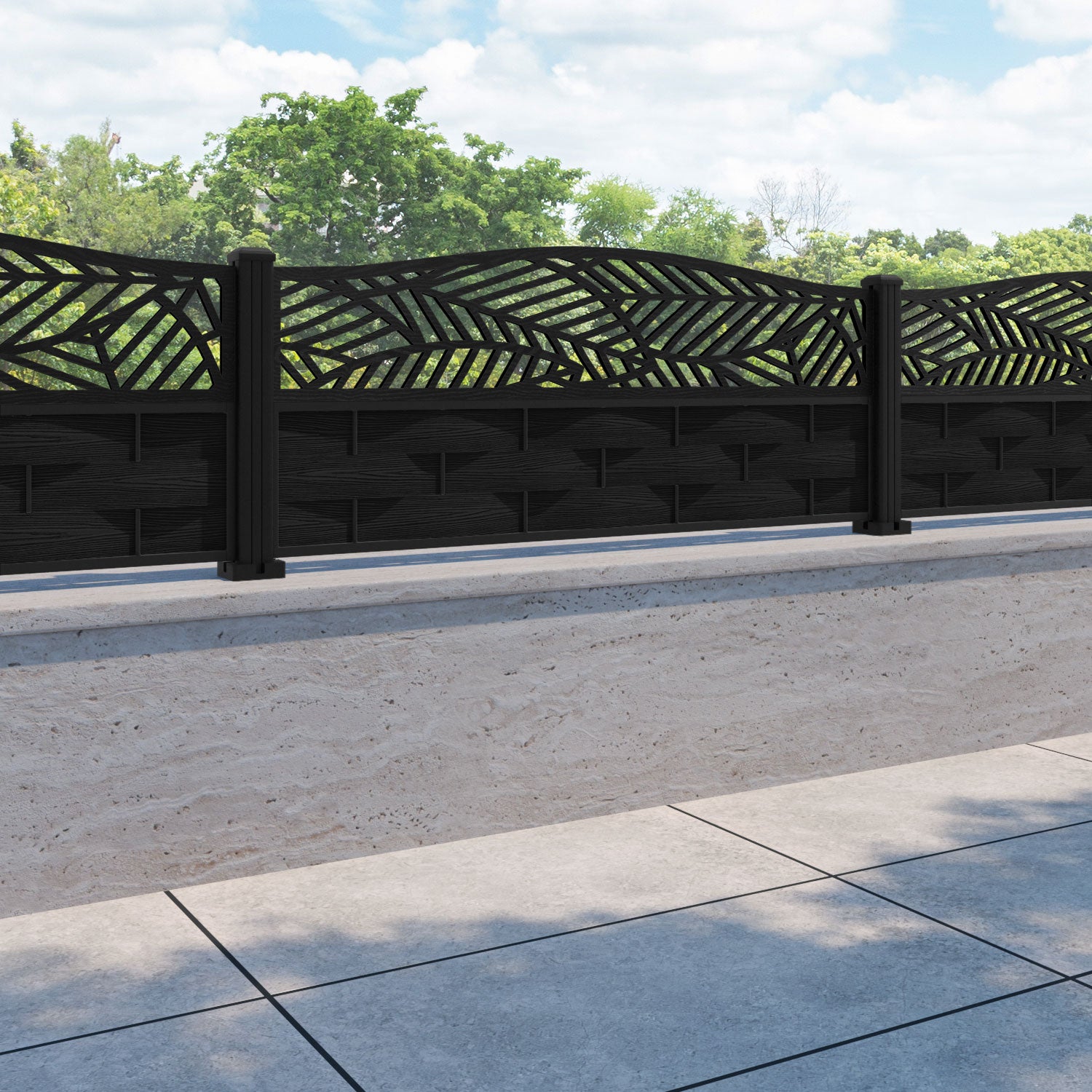 Ripple Habitat Curved Top Fence Panel - Black - with our aluminium posts