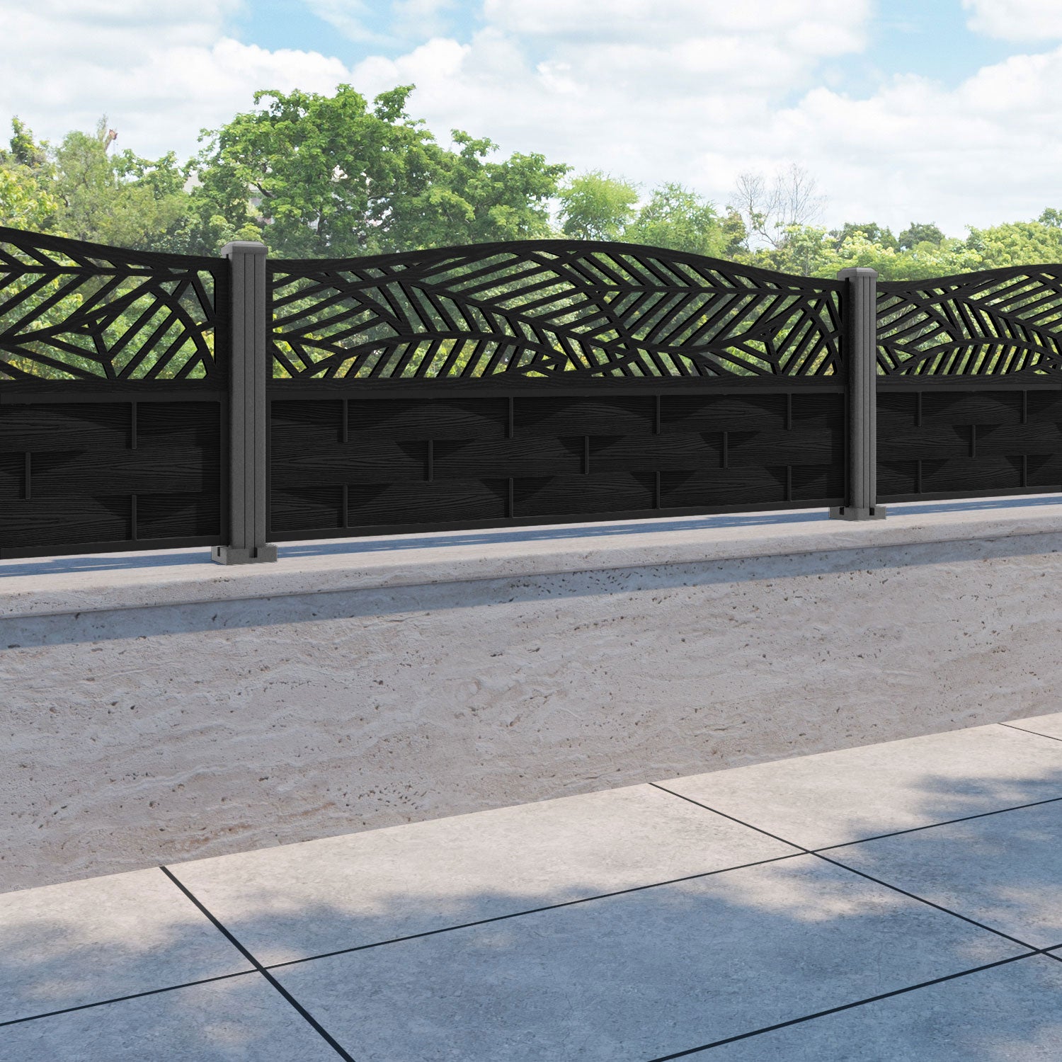 Ripple Habitat Curved Top Fence Panel - Black - with our aluminium posts