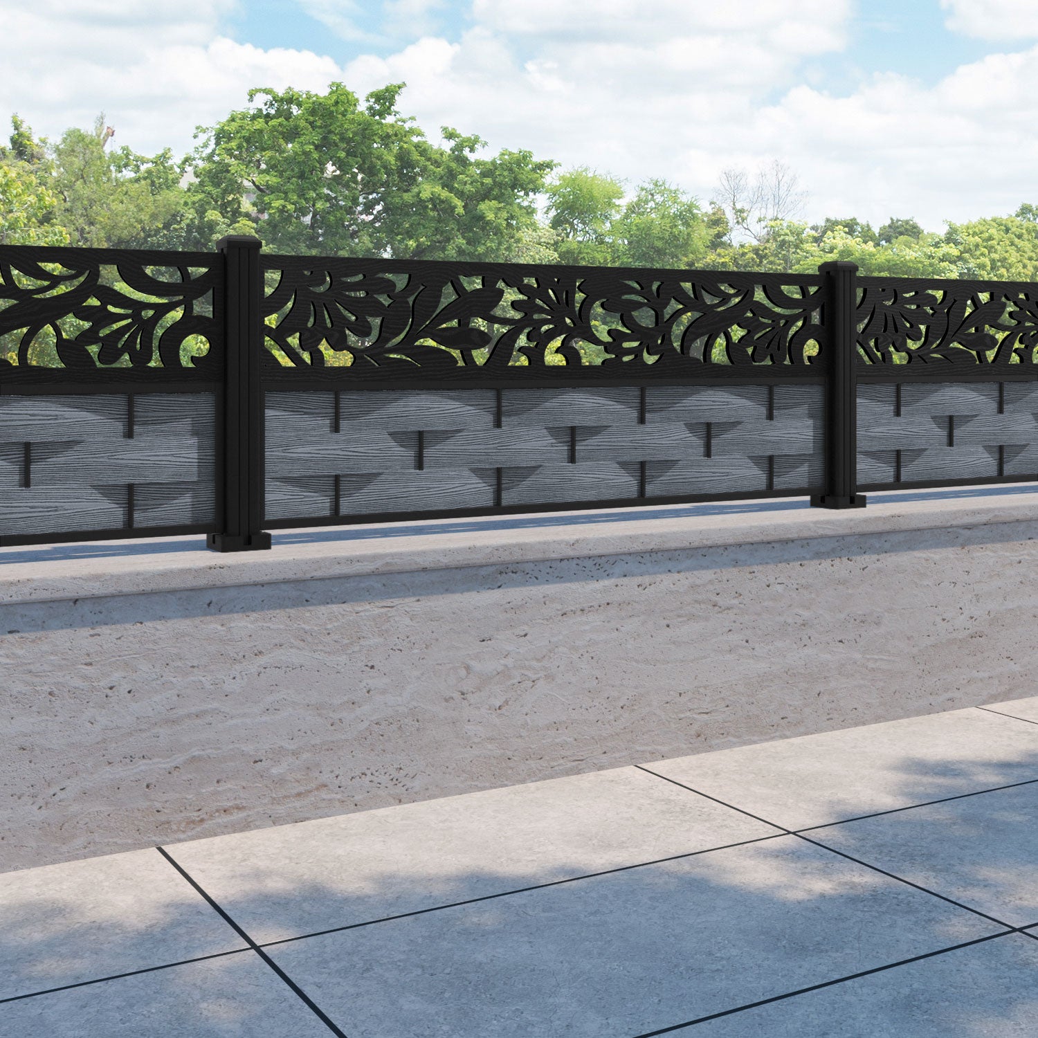 Ripple Heritage Fence Panel - Anthracite - with our aluminium posts