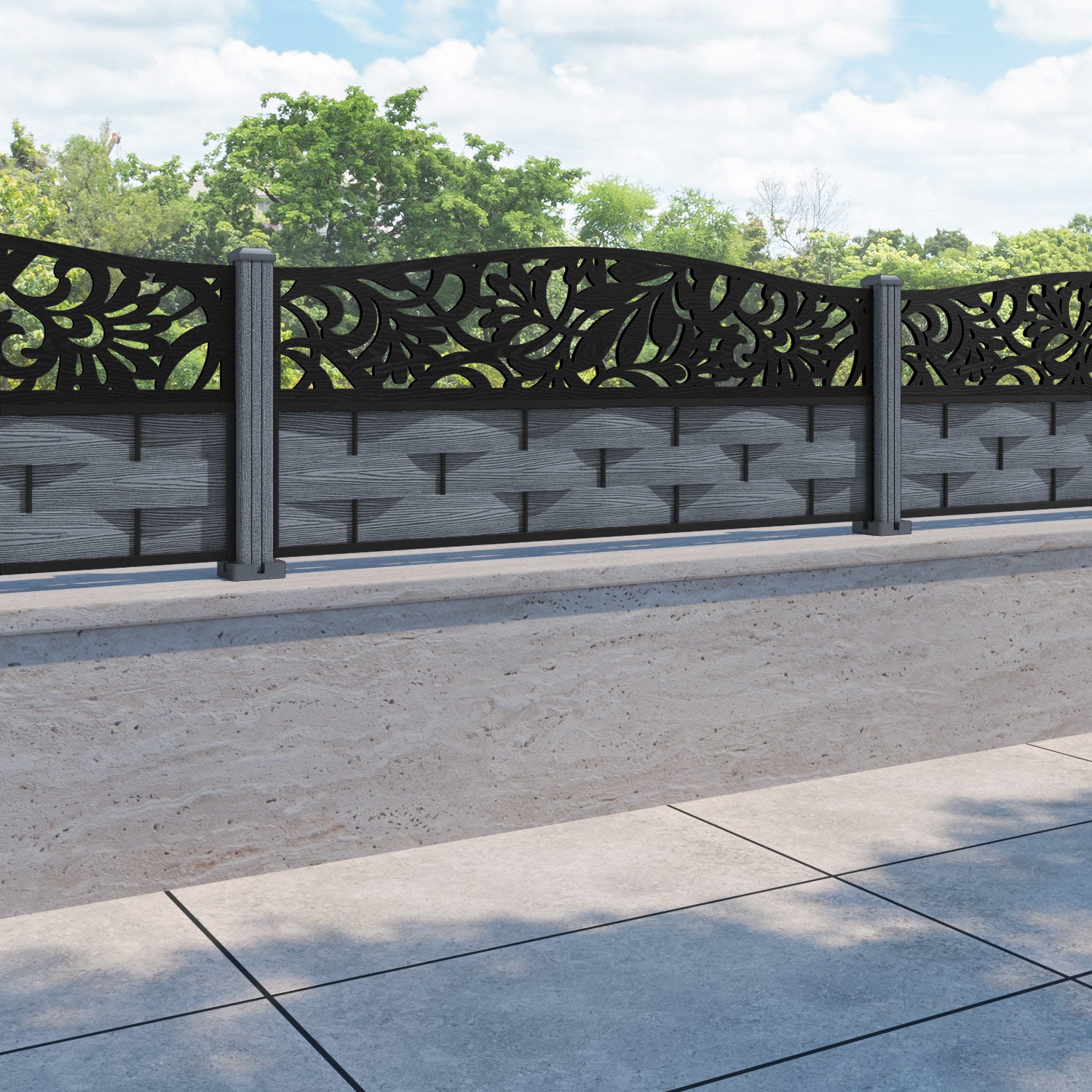 Ripple Heritage Curved Top Fence Panel - Anthracite - with our composite posts