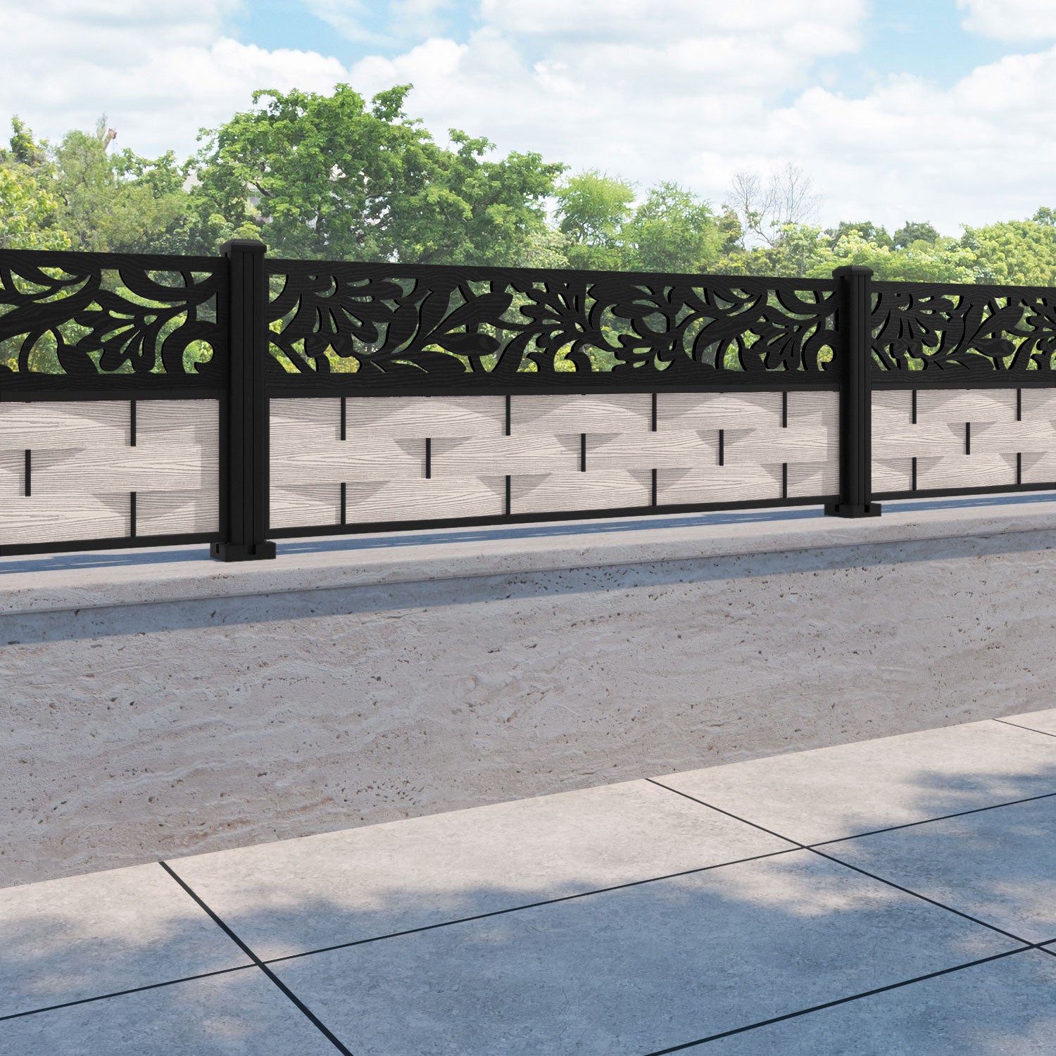 Ripple Heritage Fence Panel - Mid Stone - with our aluminium posts