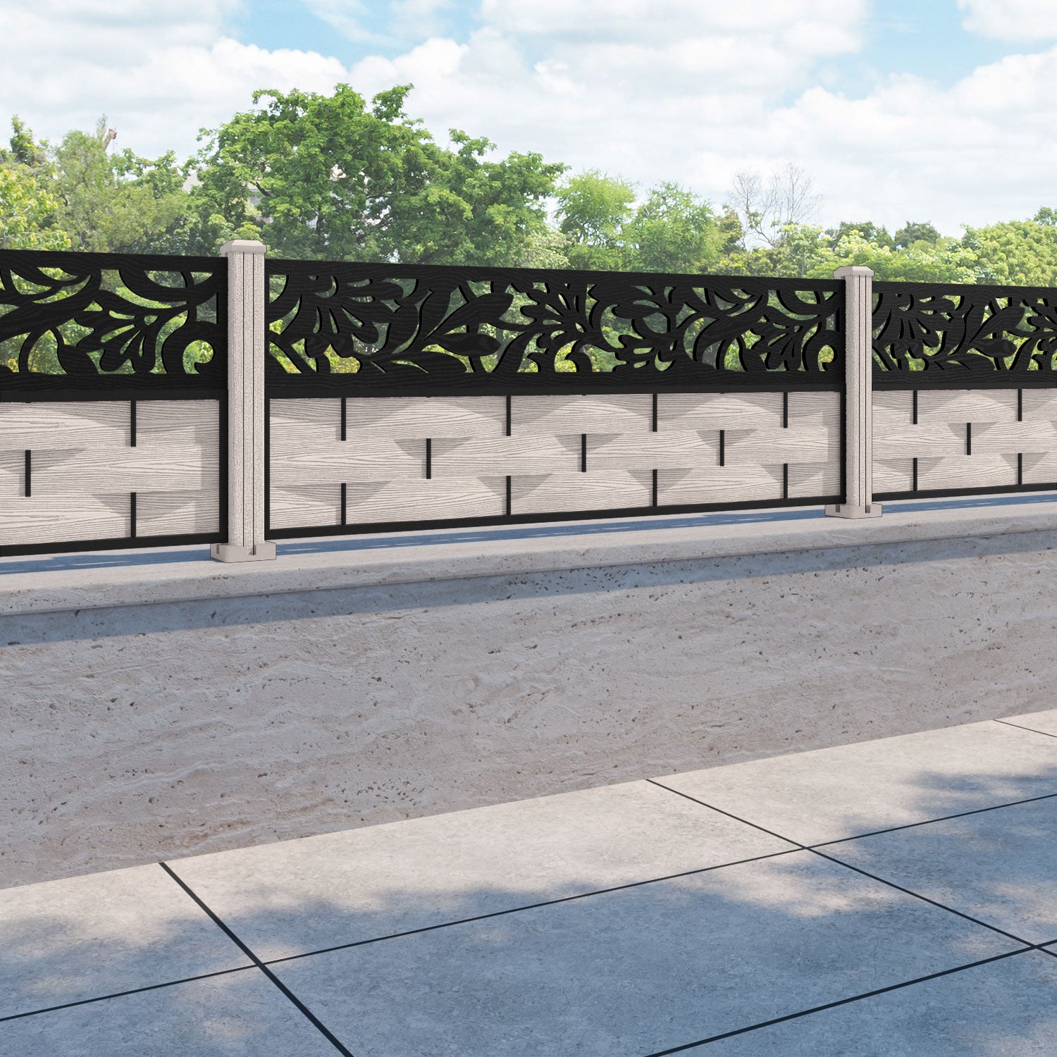 Ripple Heritage Fence Panel - Mid Stone - with our composite posts