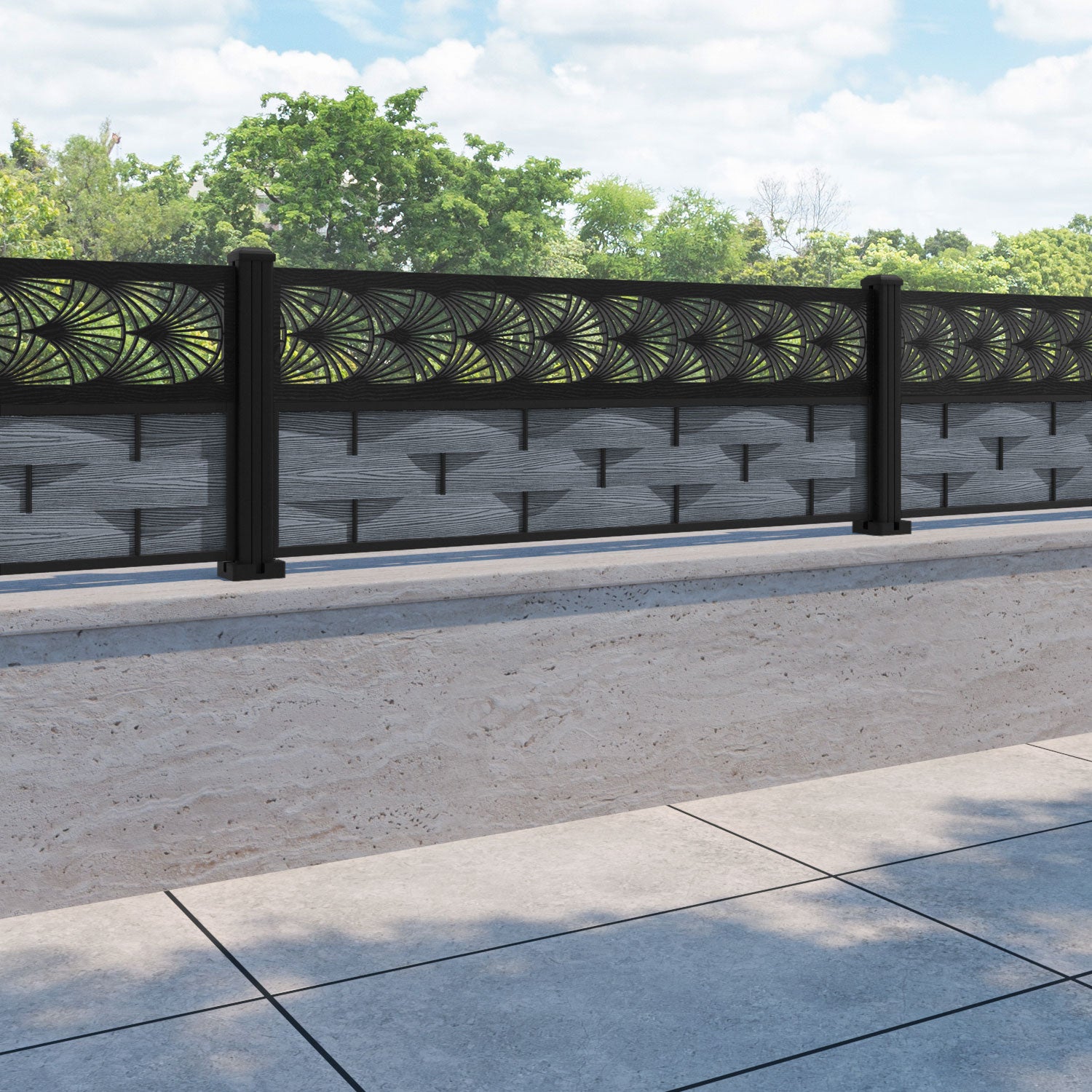 Ripple Laurel Fence Panel - Anthracite - with our aluminium posts