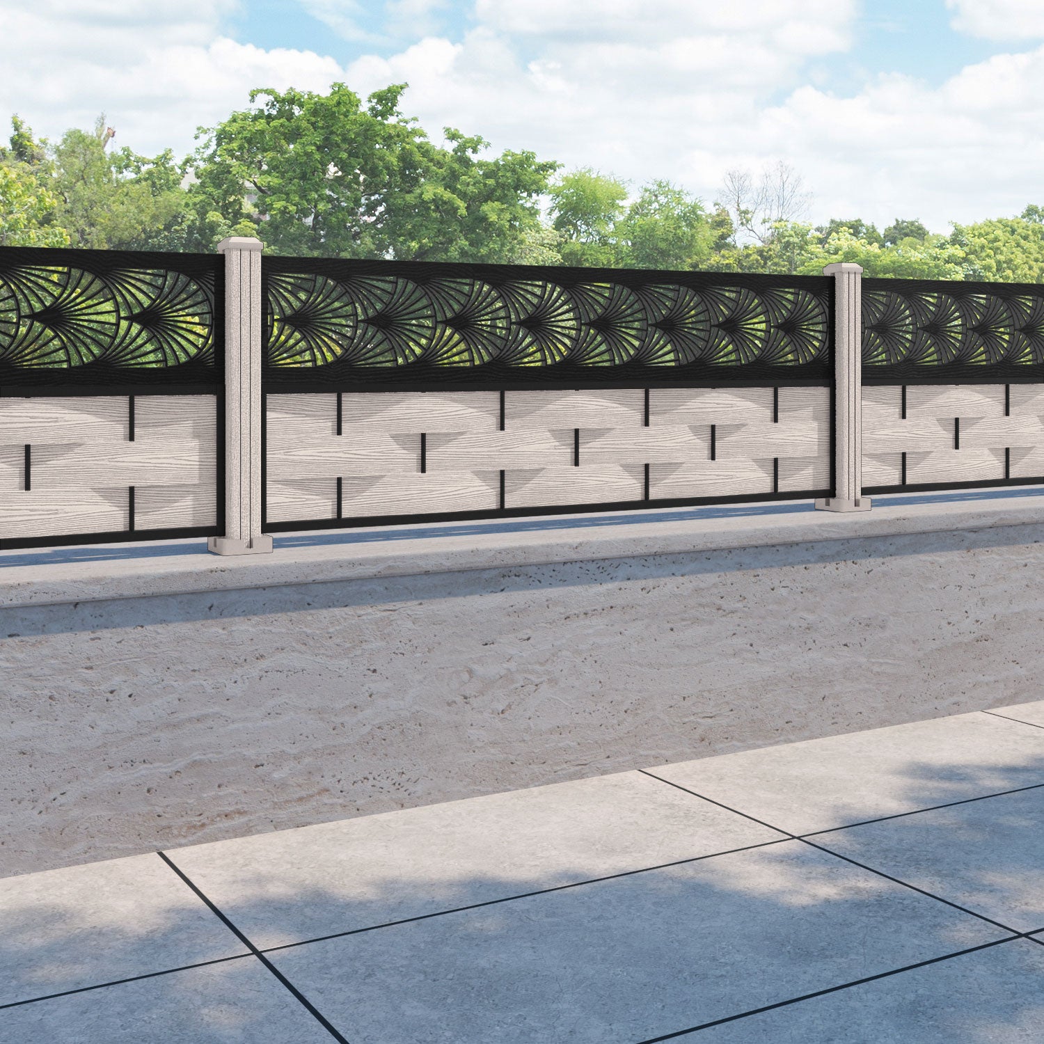 Ripple Laurel Fence Panel - Mid Stone - with our composite posts