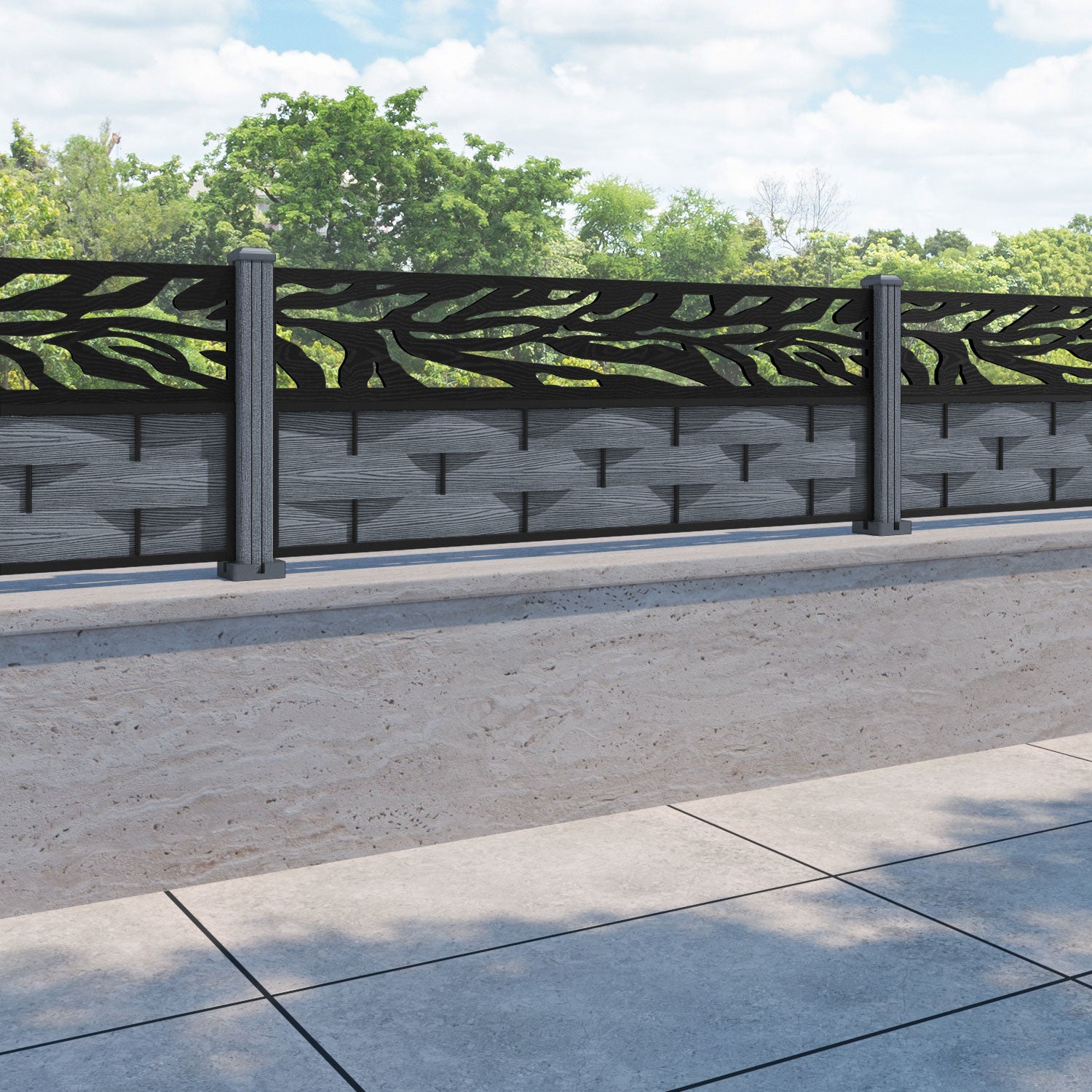 Ripple Malawi Fence Panel - Anthracite - with our composite posts
