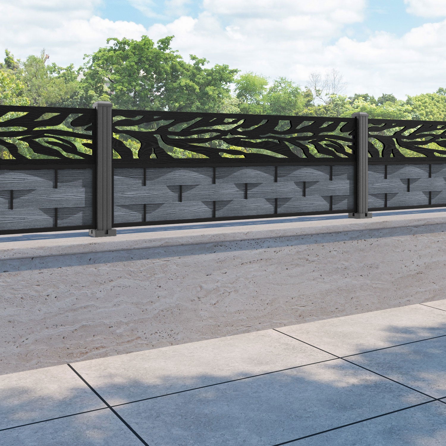 Ripple Malawi Fence Panel - Anthracite - with our aluminium posts