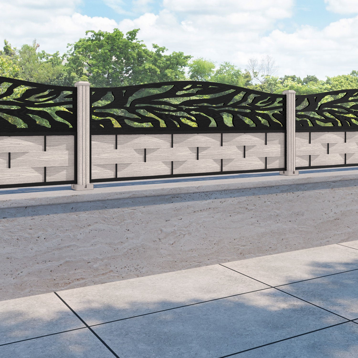 Ripple Malawi Curved Top Fence Panel - Mid Stone - with our composite posts