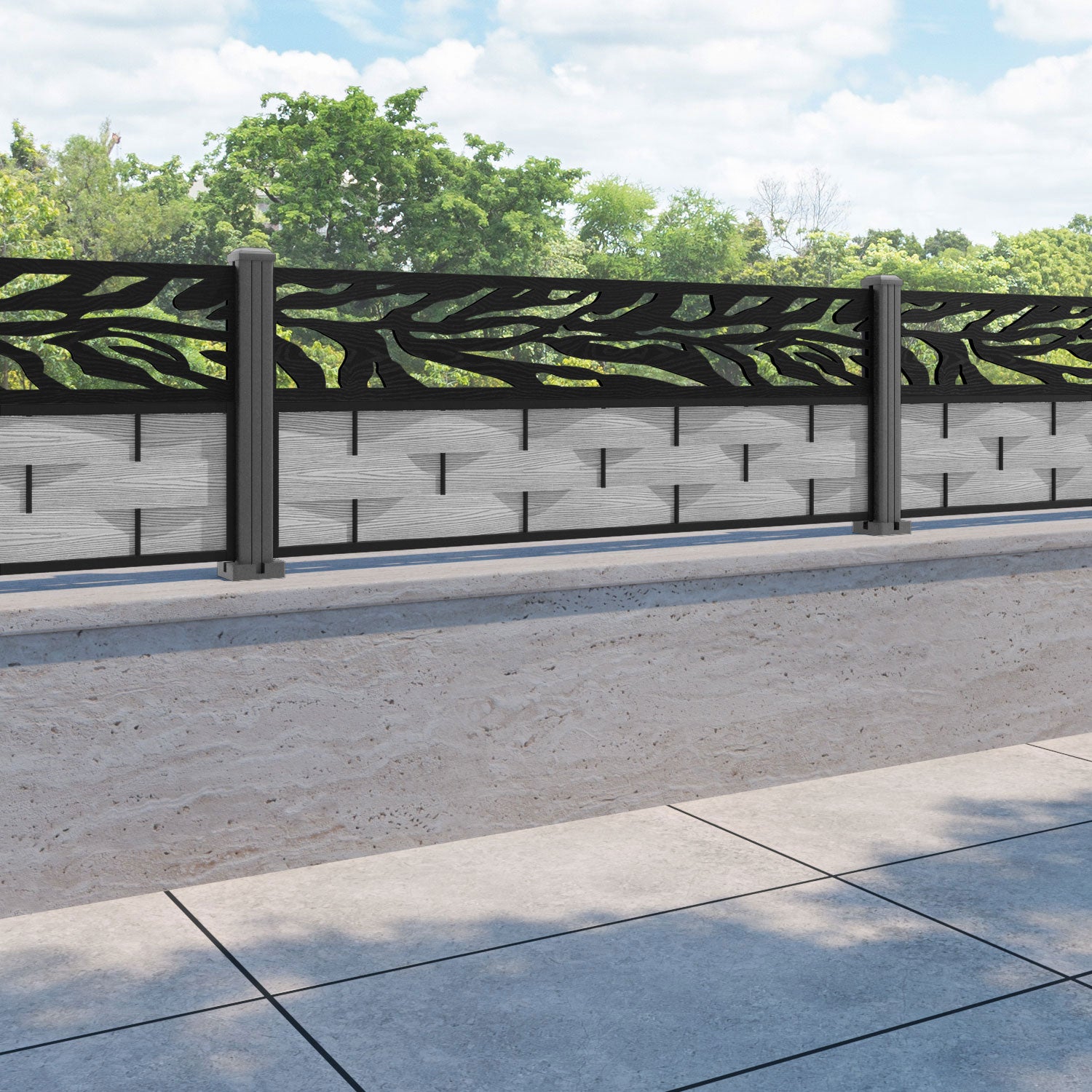 Ripple Malawi Fence Panel - Light Grey - with our aluminium posts