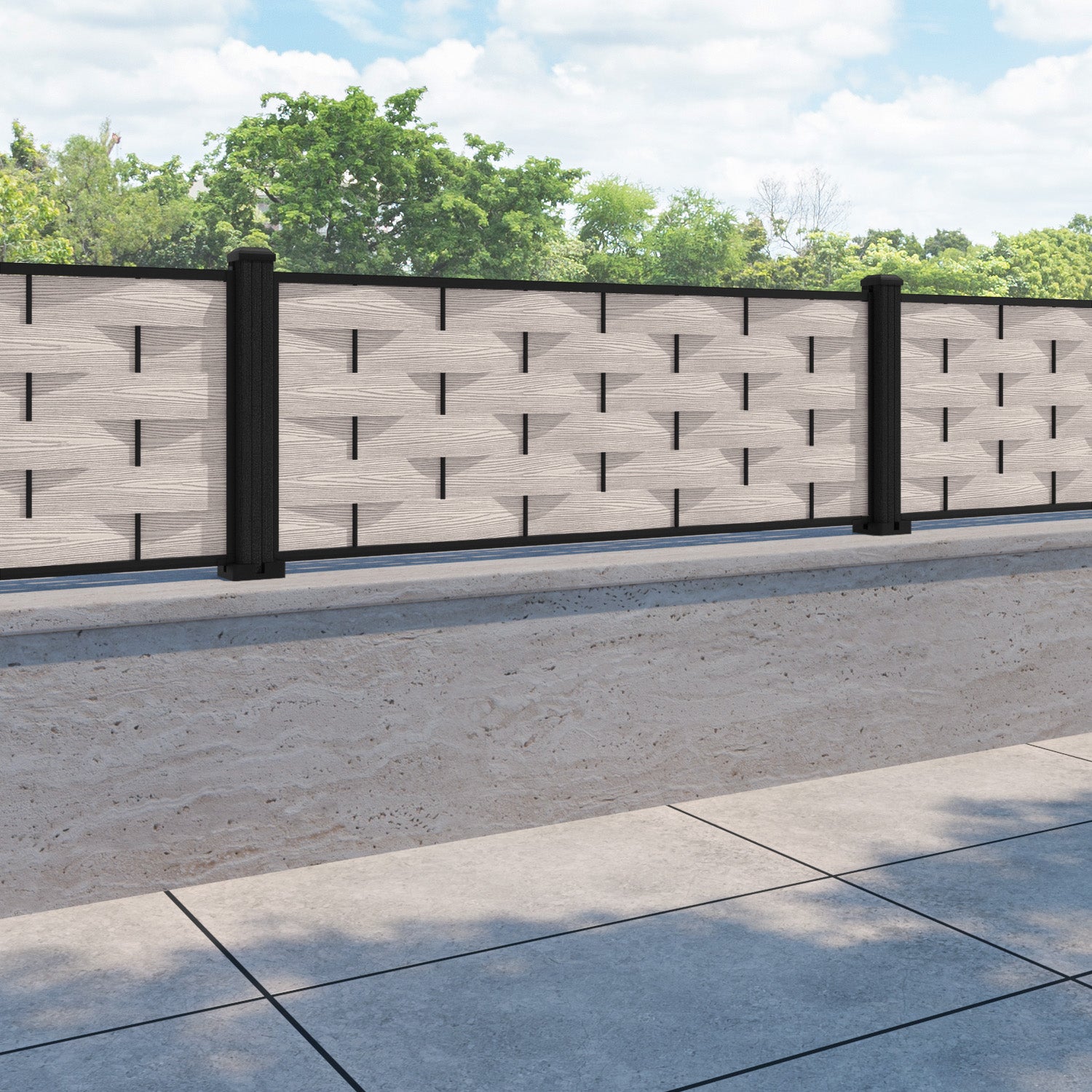 Ripple Fence Panel - Mid Stone - with our composite posts