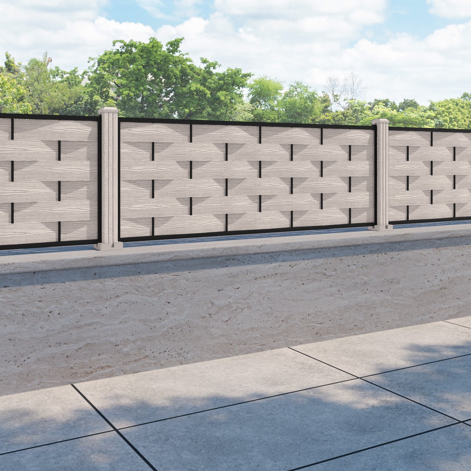 Ripple Fence Panel - Mid Stone - with our composite posts