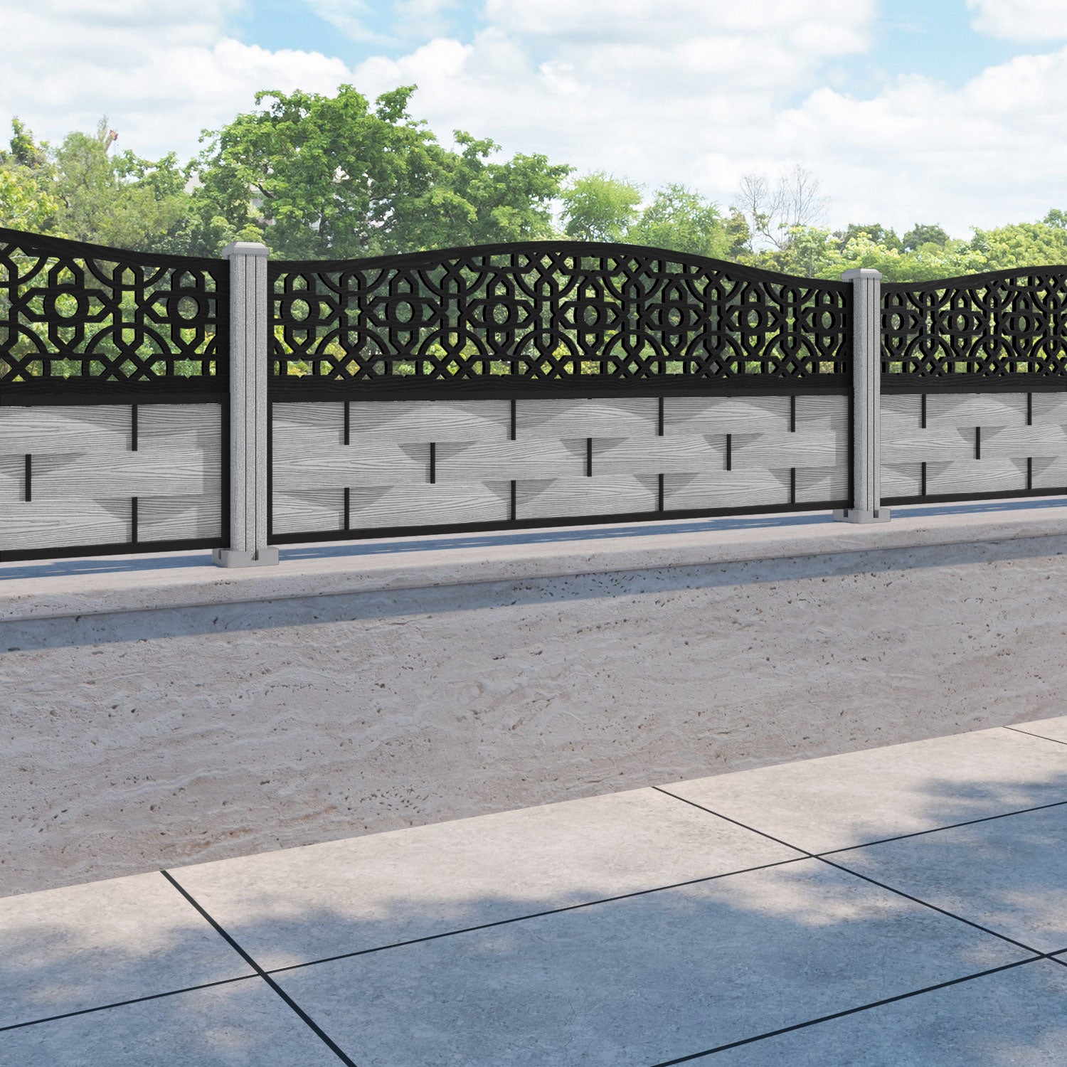 Ripple Nabila Curved Top Fence Panel - Light Grey - with our composite posts