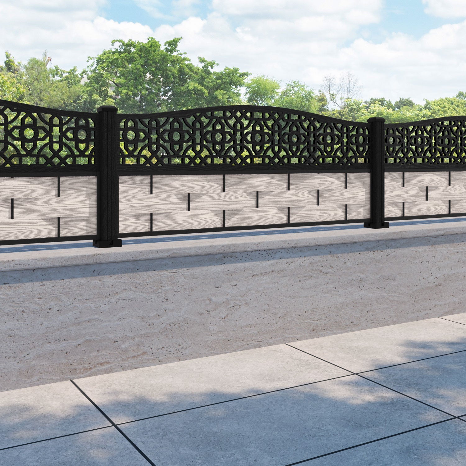 Ripple Nabila Curved Top Fence Panel - Mid Stone - with our composite posts