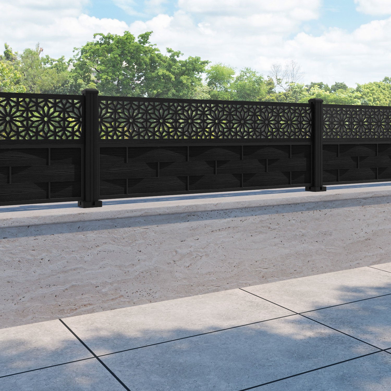 Ripple Narwa Fence Panel - Black - with our aluminium posts