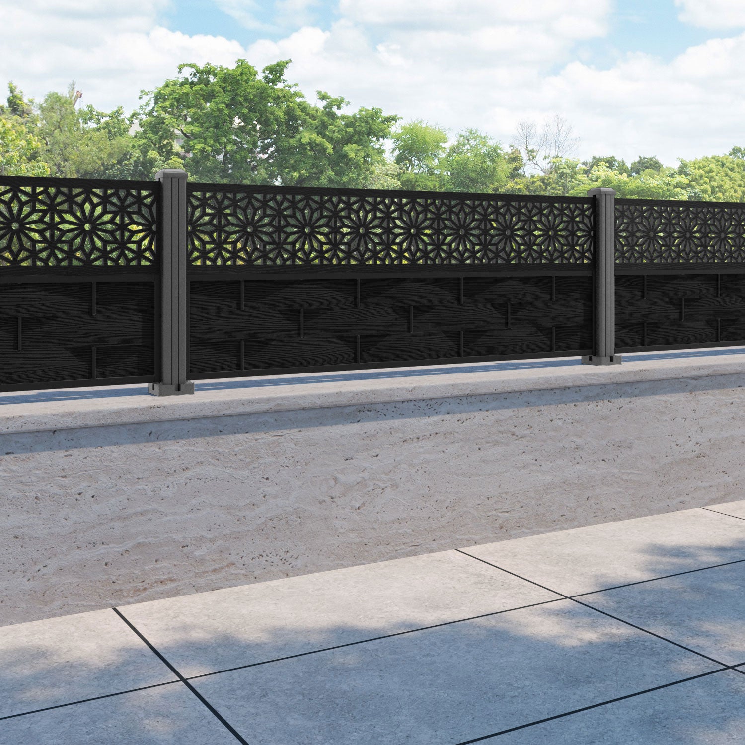 Ripple Narwa Fence Panel - Black - with our aluminium posts