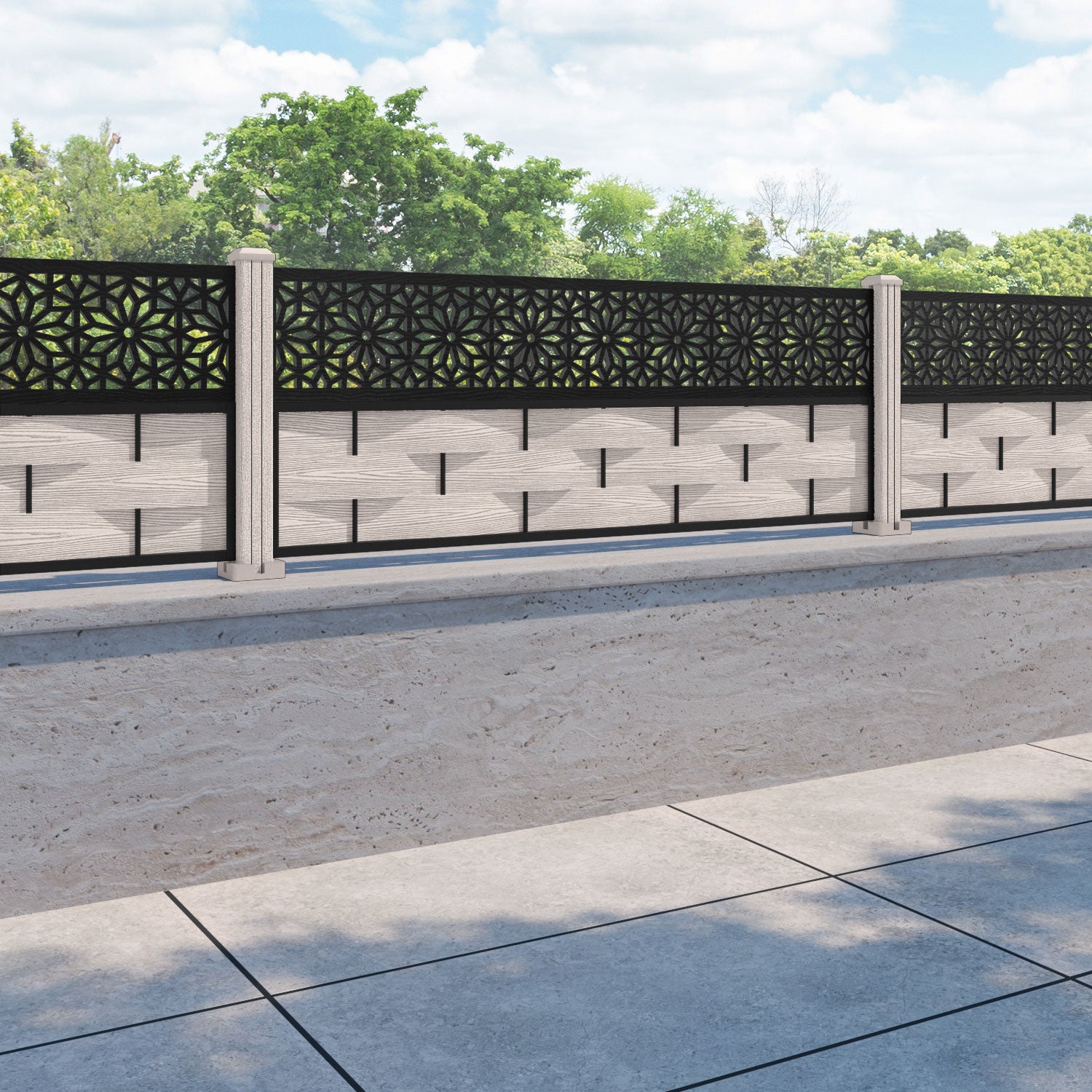 Ripple Narwa Fence Panel - Mid Stone - with our composite posts