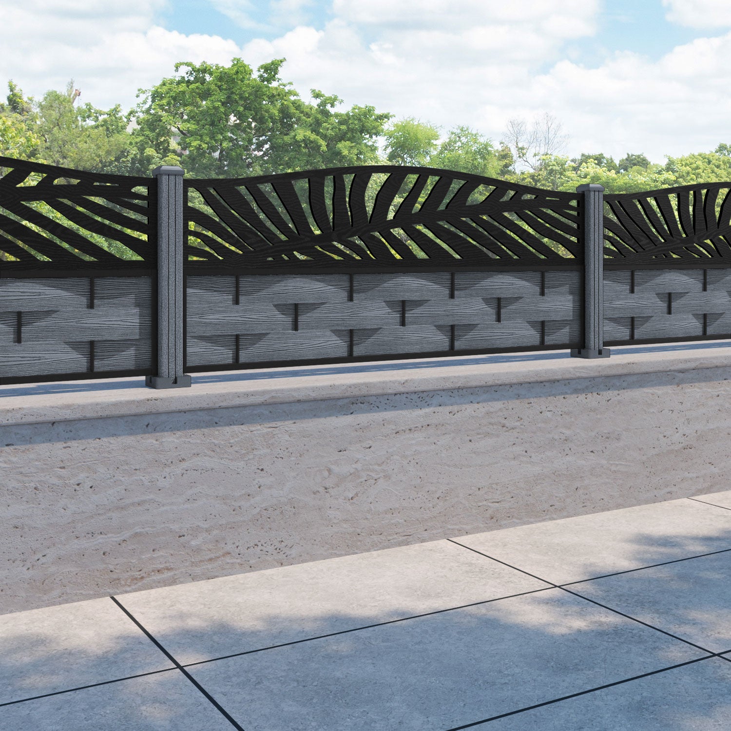 Ripple Plume Curved Top Fence Panel - Anthracite - with our composite posts