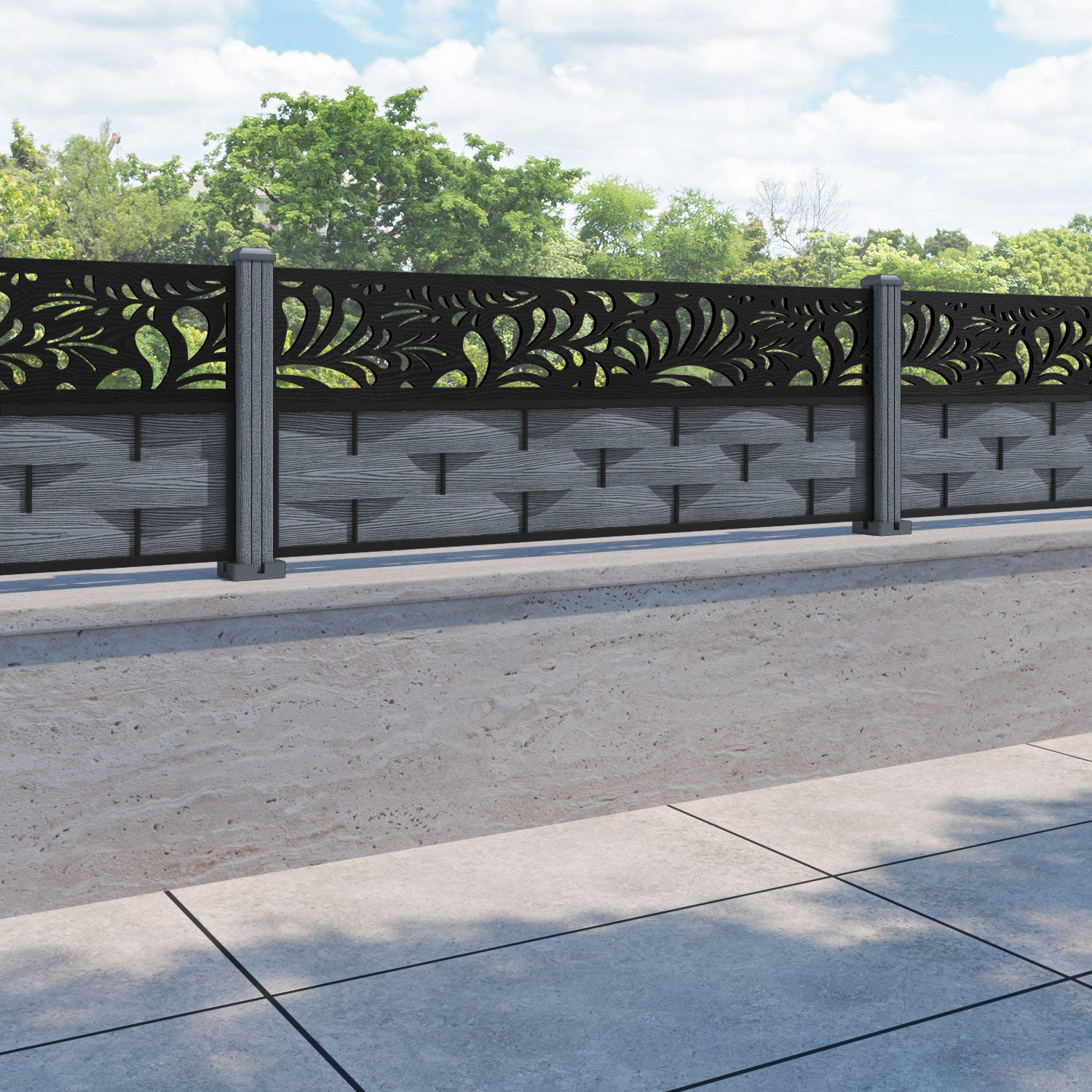 Ripple Petal Fence Panel - Anthracite - with our composite posts