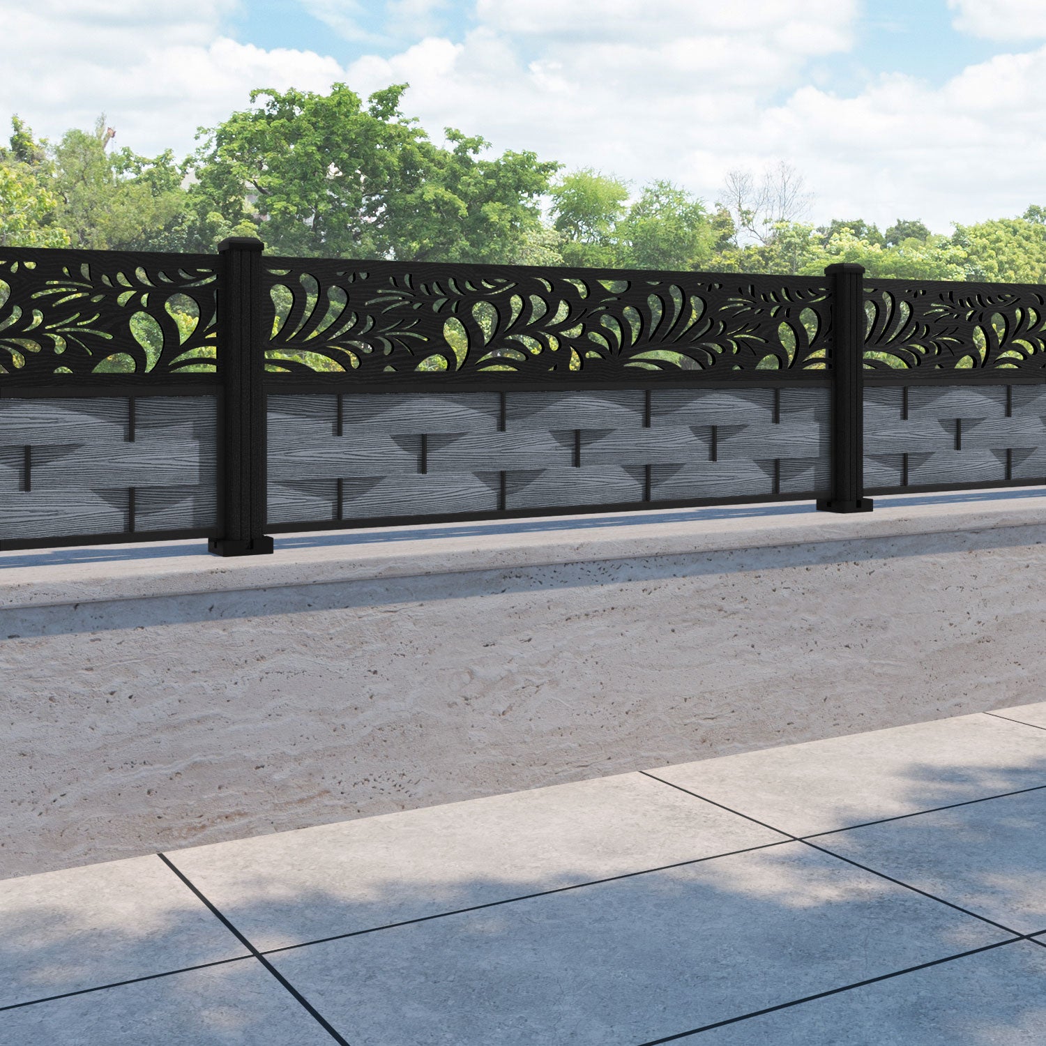 Ripple Petal Fence Panel - Anthracite - with our composite posts