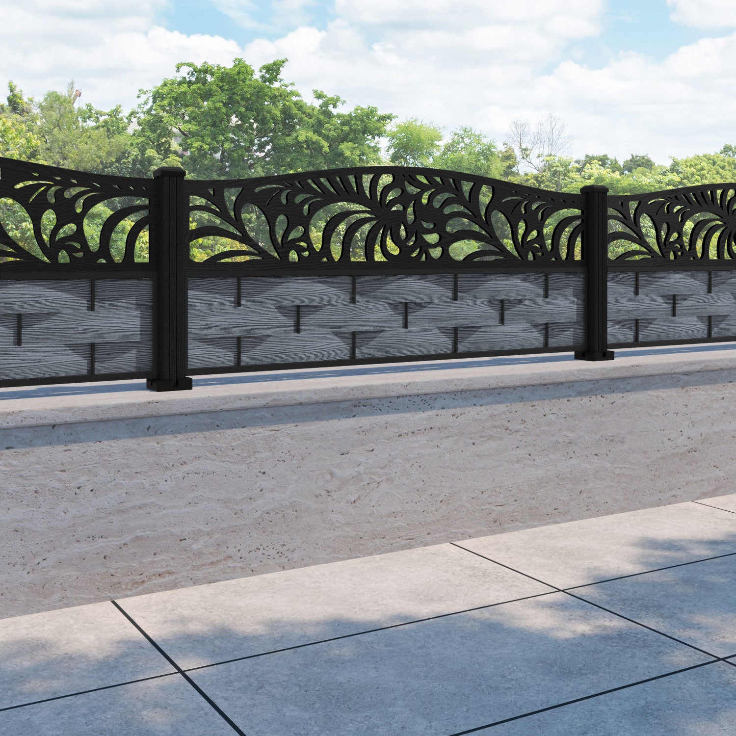 Ripple Petal Curved Top Fence Panel - Anthracite - with our composite posts