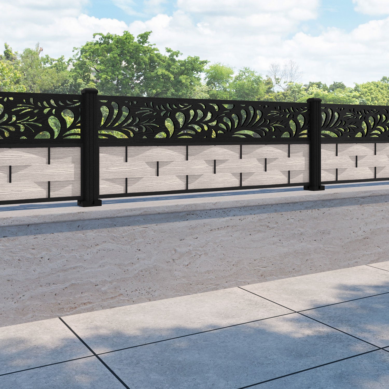 Ripple Petal Fence Panel - Mid Stone - with our composite posts