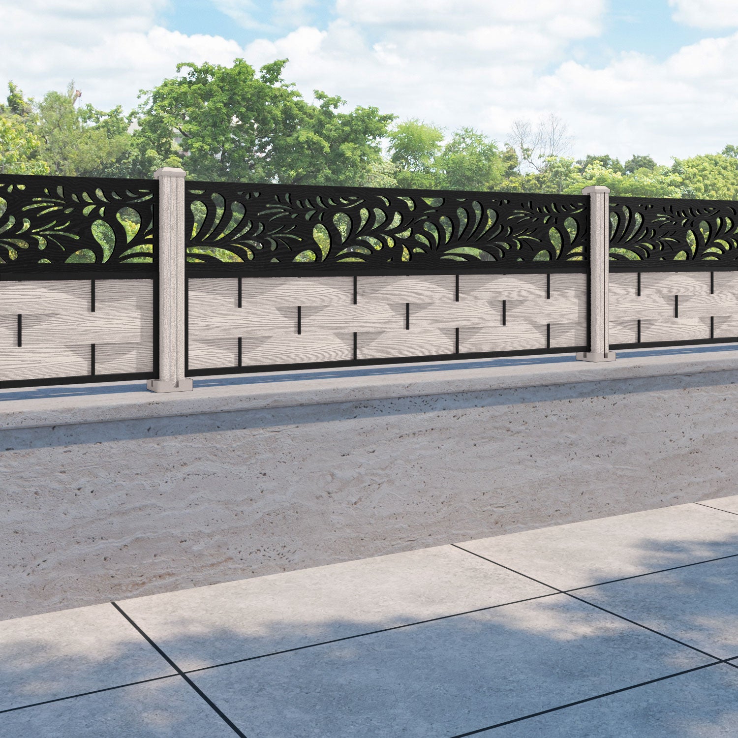 Ripple Petal Fence Panel - Mid Stone - with our composite posts