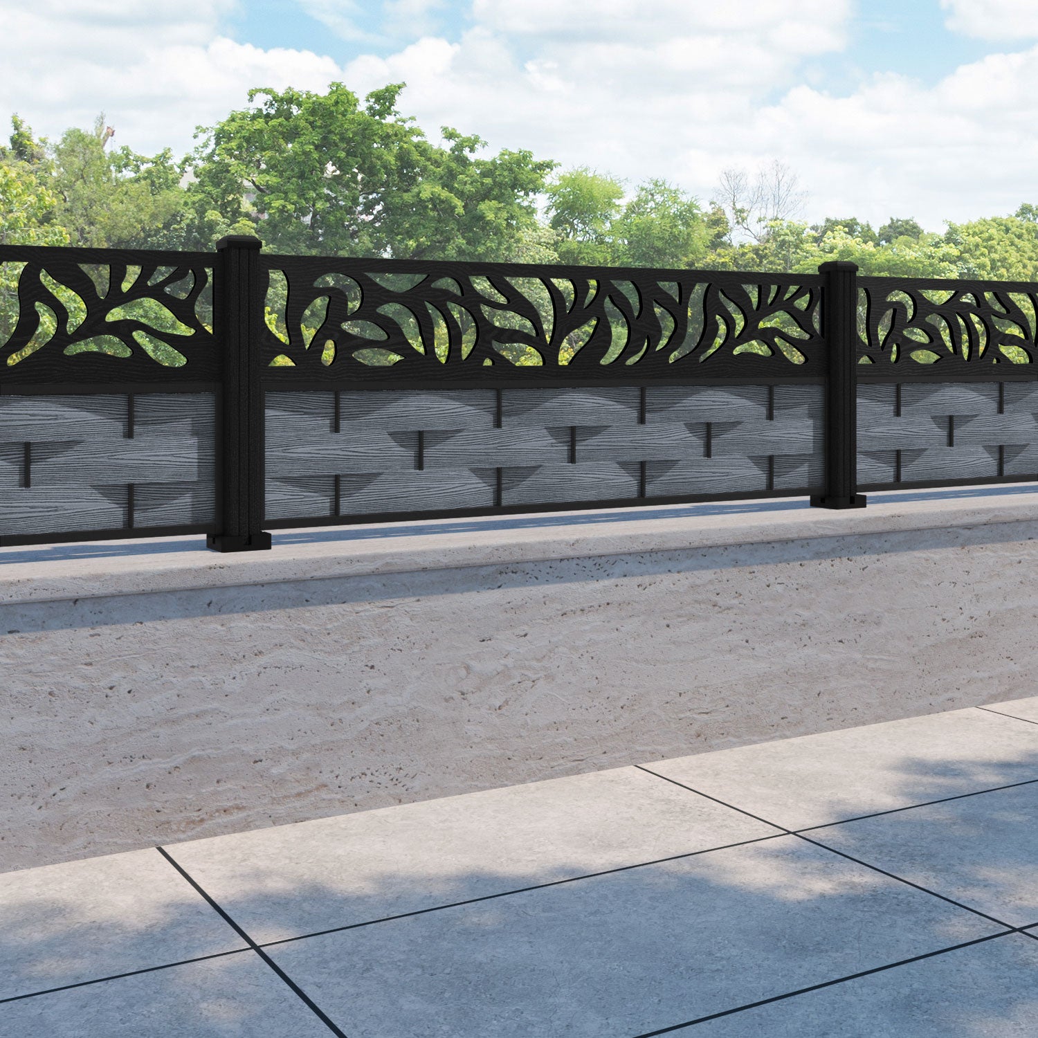 Ripple Plume Fence Panel - Anthracite - with our composite posts