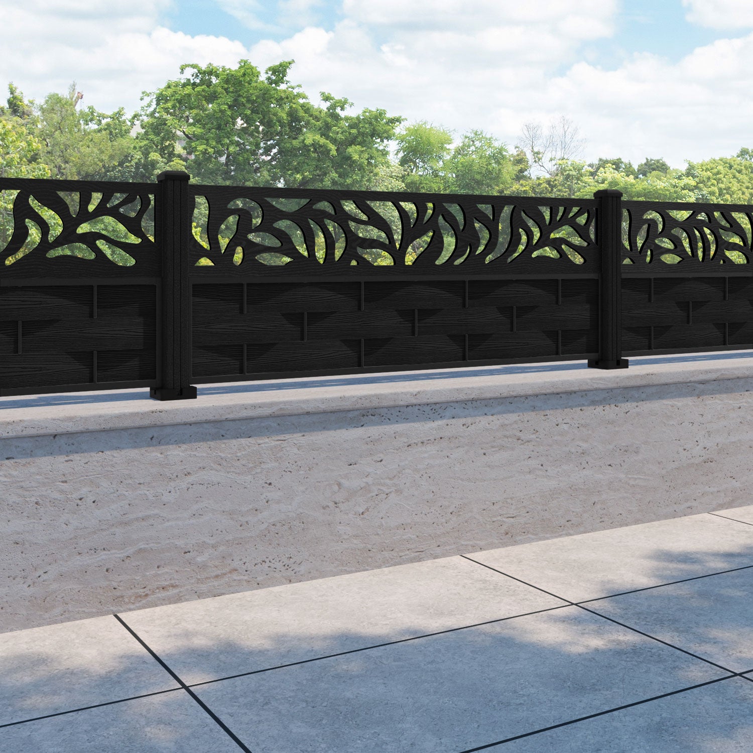 Ripple Plume Fence Panel - Black - with our composite posts