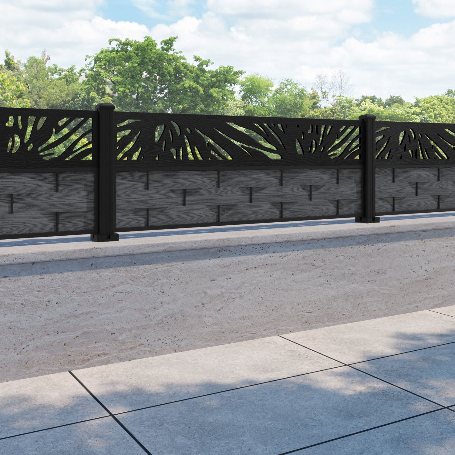 Ripple Poppy Fence Panel - Dark Grey - with our aluminium posts