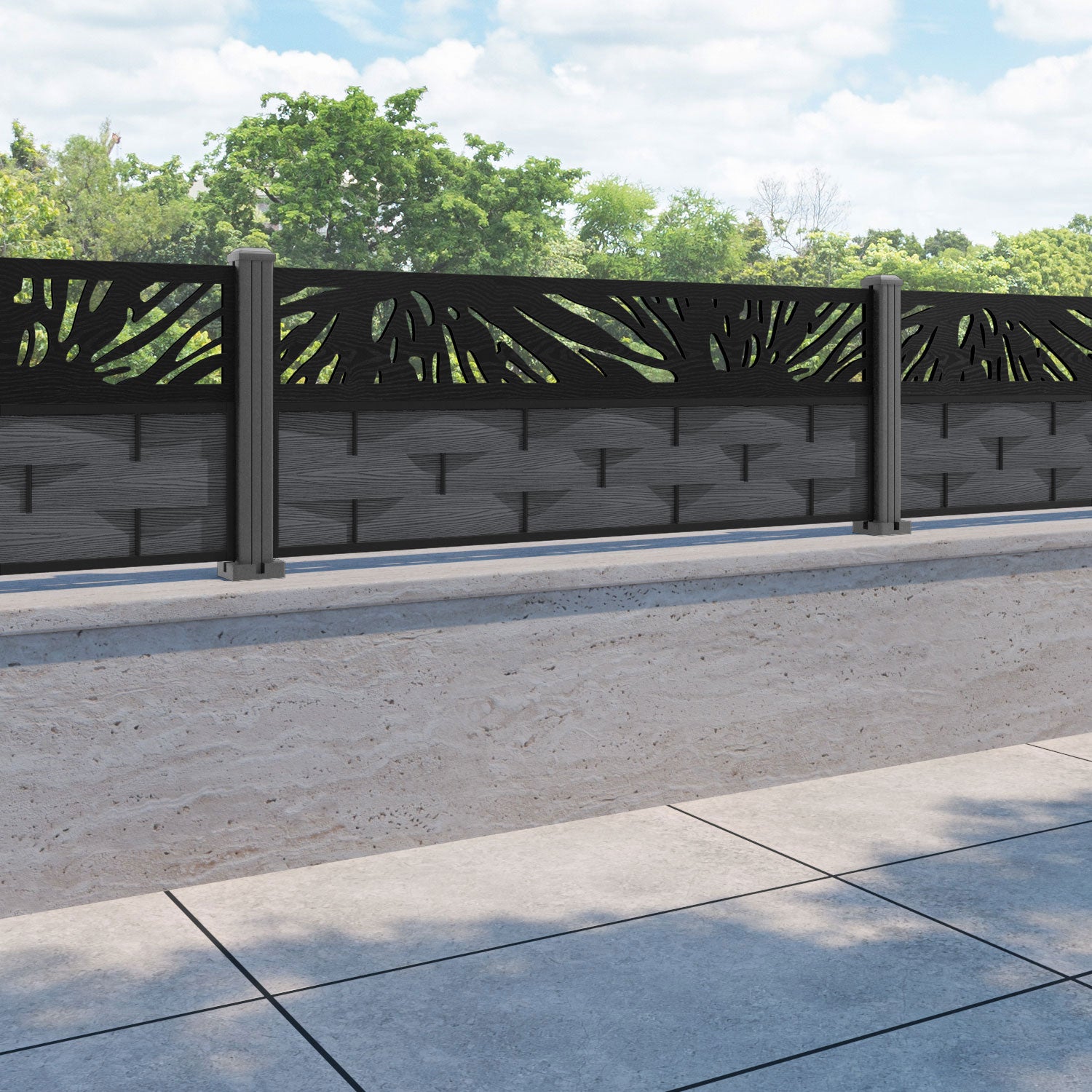 Ripple Poppy Fence Panel - Dark Grey - with our aluminium posts