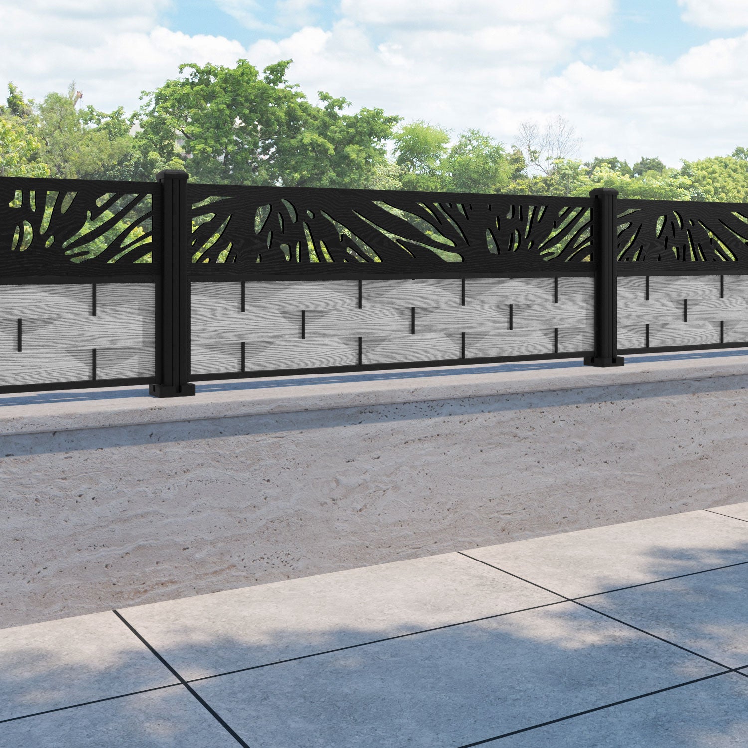 Ripple Poppy Fence Panel - Light Grey - with our aluminium posts